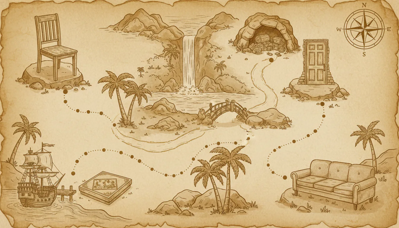 Finished personalized pirate treasure map with 4 numbered stops and a sequential trail
